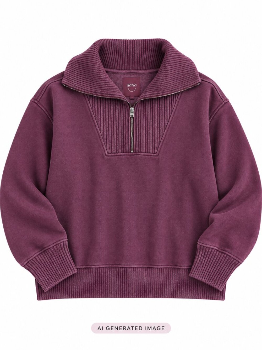 Aerie Oversized Half Zip Sweatshirt XL Burgundy Funnel Neck